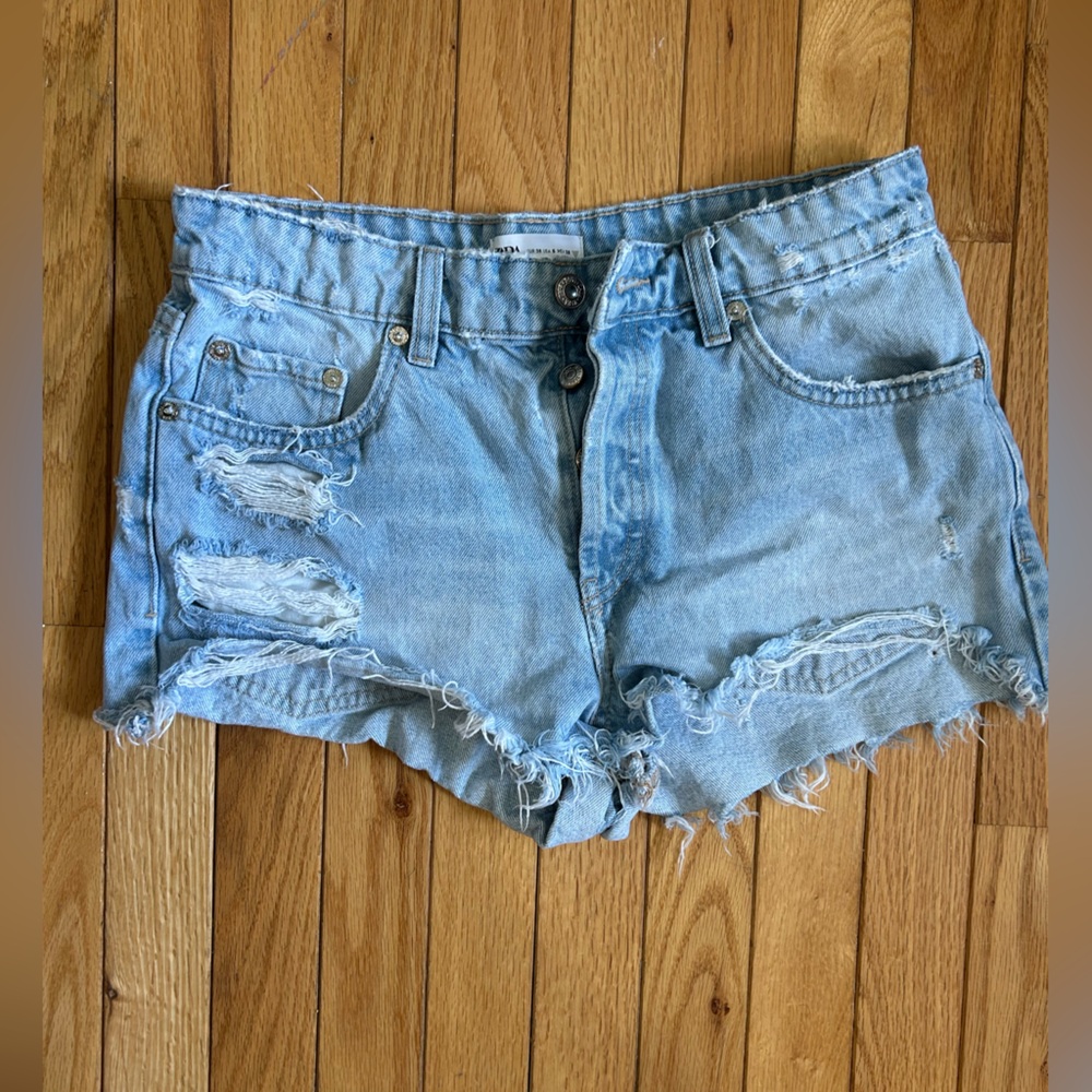 Zara Blue Jean Shorts Distressed Casual